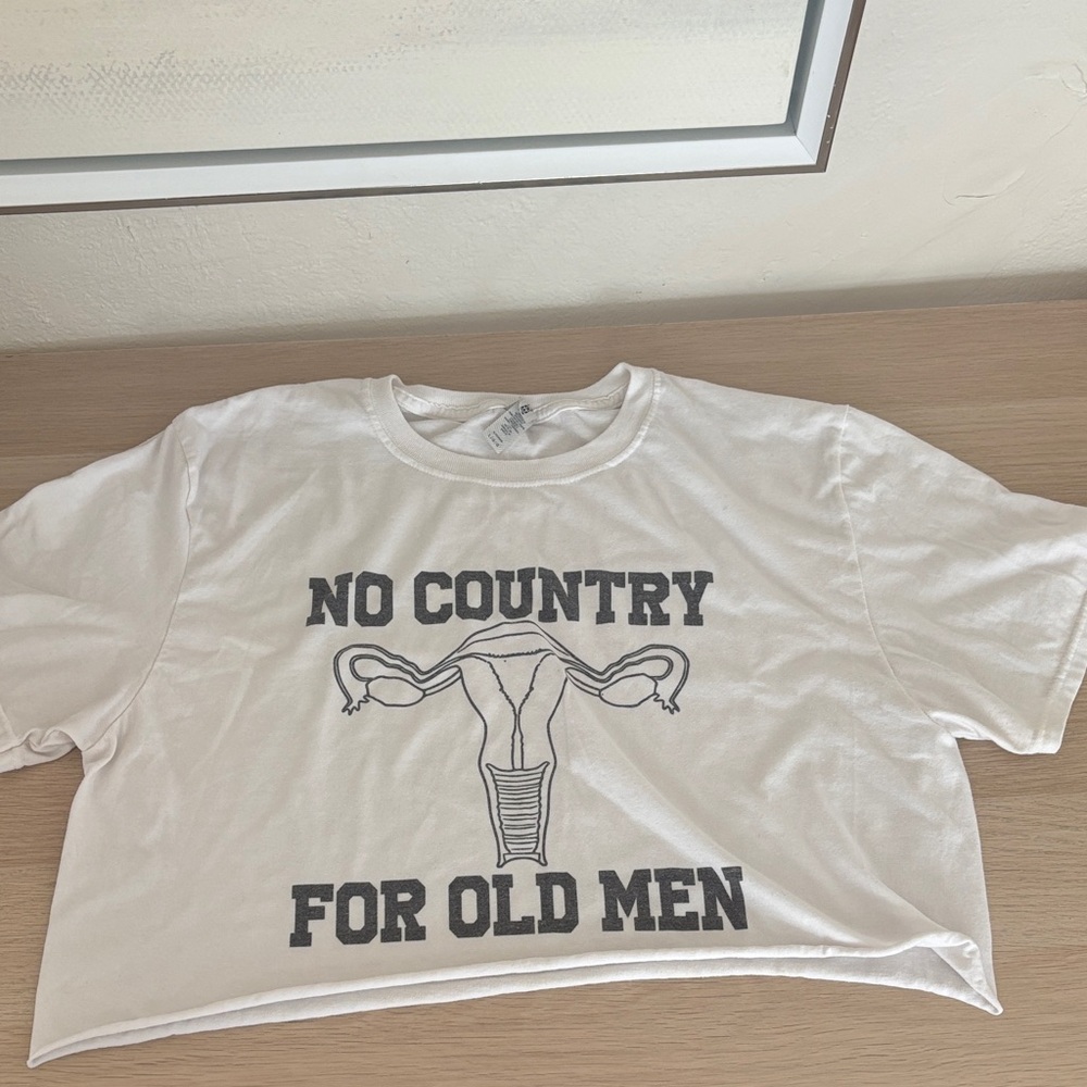 No Country For Old Men Ovaries Cropped White T-Shirt Size Large